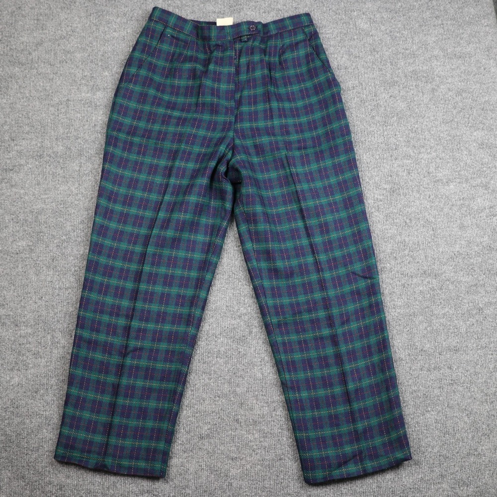 Koret Petites Pants Womens 12 Green Blue Plaid Wool Blend Lined Trousers